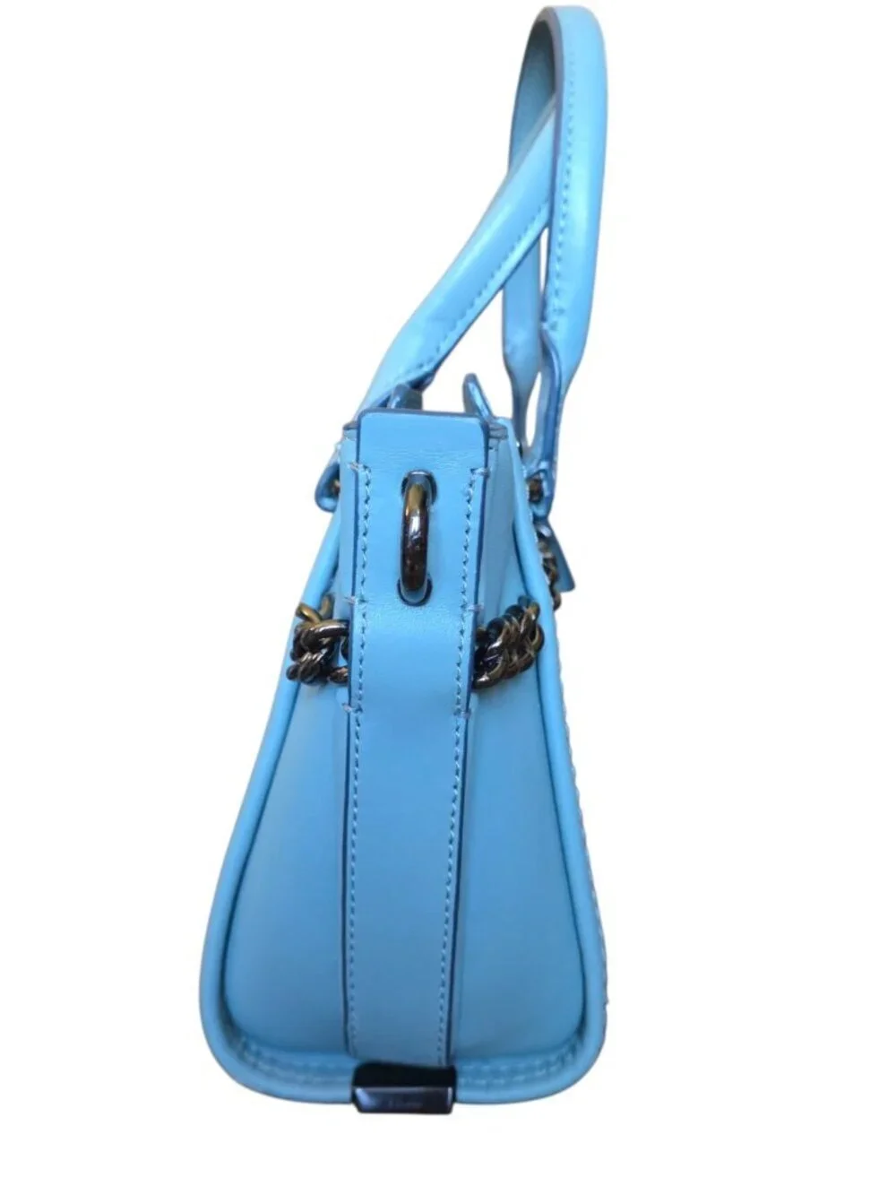 Coach Swagger 27 Cloud Blue Glovetanned Leather Satchel Chain Bag 59542 AUTH